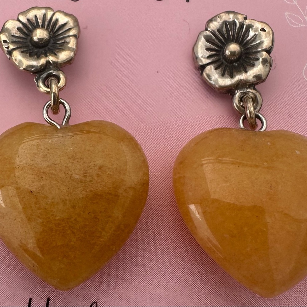Heart-Shaped Gold Earrings with Floral Accents